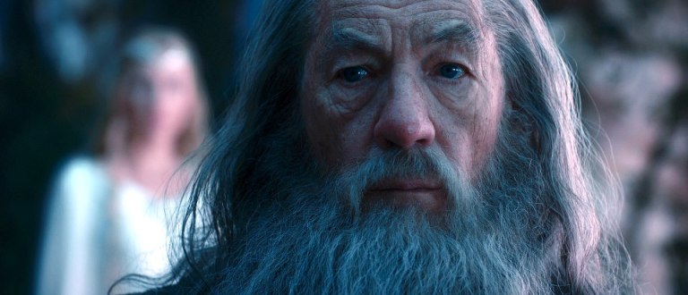 The dwarves are not alone as some familiar characters from LOTR assist them on their quest. Here's Gandalf the Grey