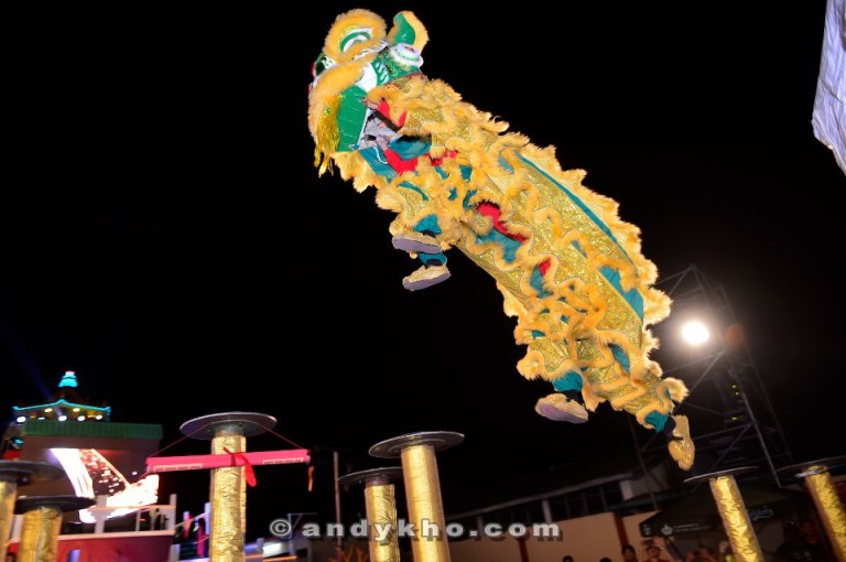 A lion dance display by the world champions the Kun Seng Keng Dragon Lion Dance Association