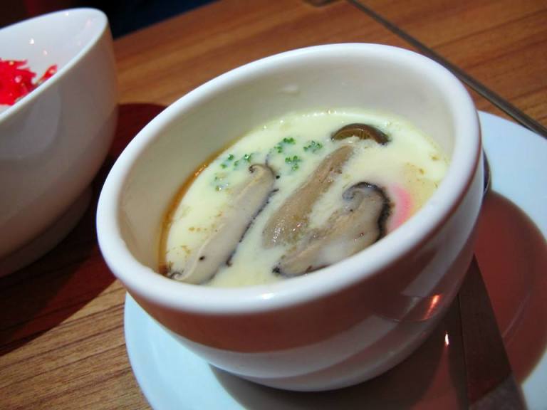 A silty smooth chawanmushi with mushrooms on the top