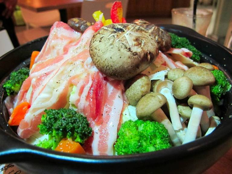 First up we decided to have a nabe or Japanese hot pot dish with lots of different ingredients inside. Spot the bacon strips!