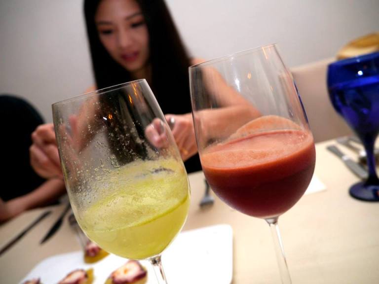 Red wine and white wine sangrias to kick off the evening