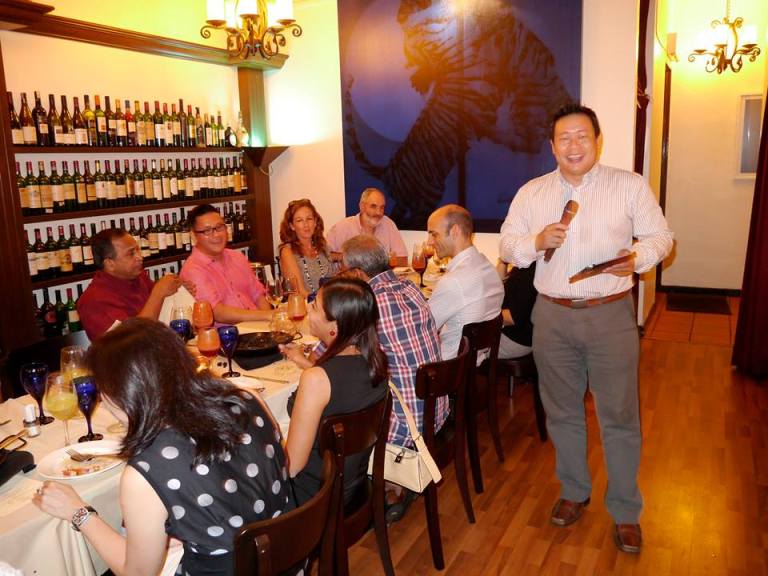 Jonathan Cheah from Wine Zen sharing about the wines and champagnes and how they can complement the food.