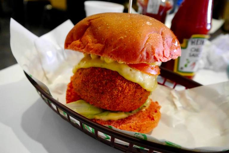 Shroom Bomb - double fried portobello patties, mozarella + cheddar cheese and tartar sauce barely held in a red bun. Oh I so liked this one and I'll show you why...