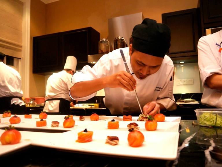 In the private dining room was the open kitchen where we could observe the chefs preparing our food.