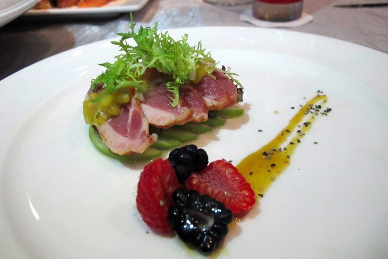 Home Smoked Duck Breast - Juicy and moist duck breast served with fresh fig and lingon berry marmalade. - RM32