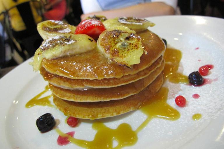 Butterscotch Pancakes - RM14.90 - nice fluffy pancakes with berries and bananas and covered with butterscotch! Comfort food!