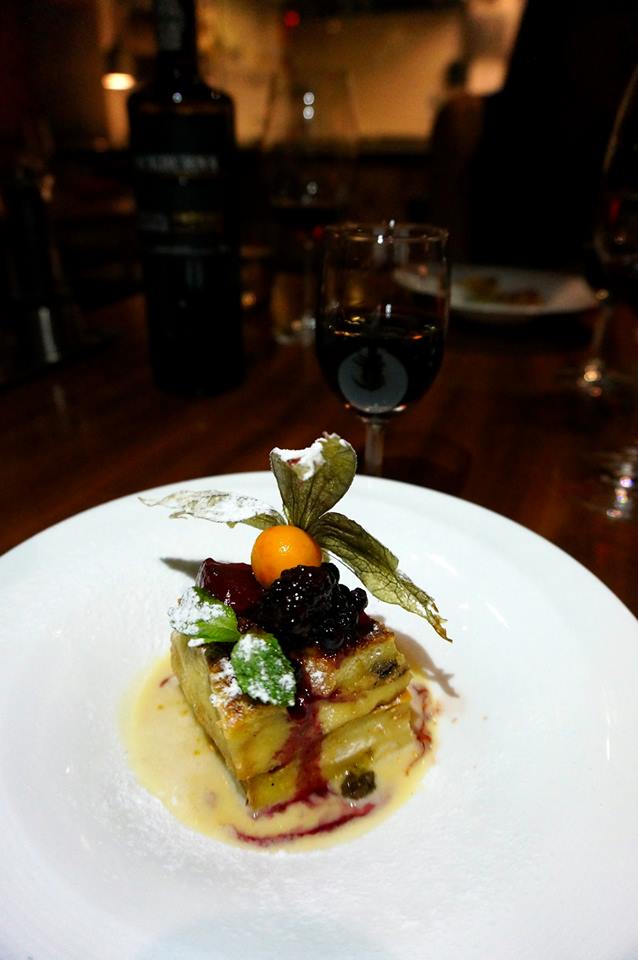 Bread and Raisin Pudding, Stewed Berries and Eggnog