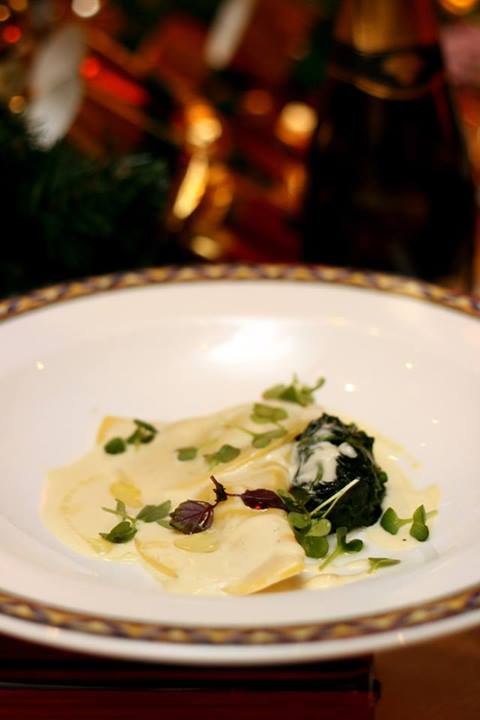 Potato and Fontina Cheese Ravioli with Sautéed Spinach and Parmesan Cream