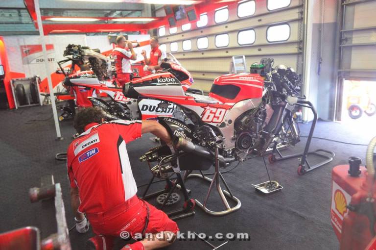 We got to visit the Ducati pits and watch the mechanics prep the bikes for the race