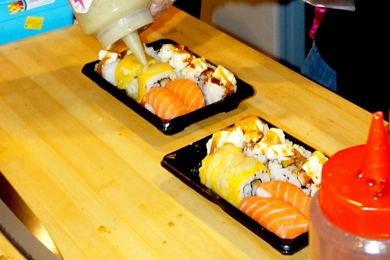 Special sauces topping the sushi. Don't worry, it's not the super creamy and fattening mayonnaise.