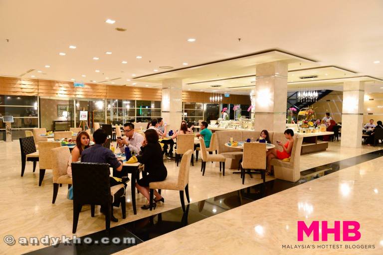 The restaurant is bright and cheery with tables spaced far apart