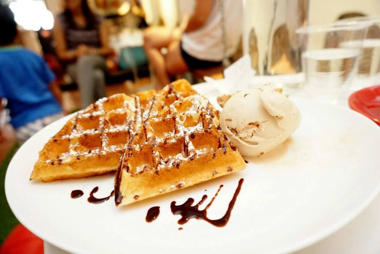 Waffles and hazelnut ice cream! A delicious combo!