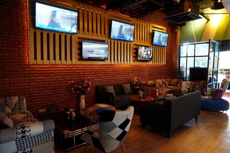 The indoor sofa/ dining section