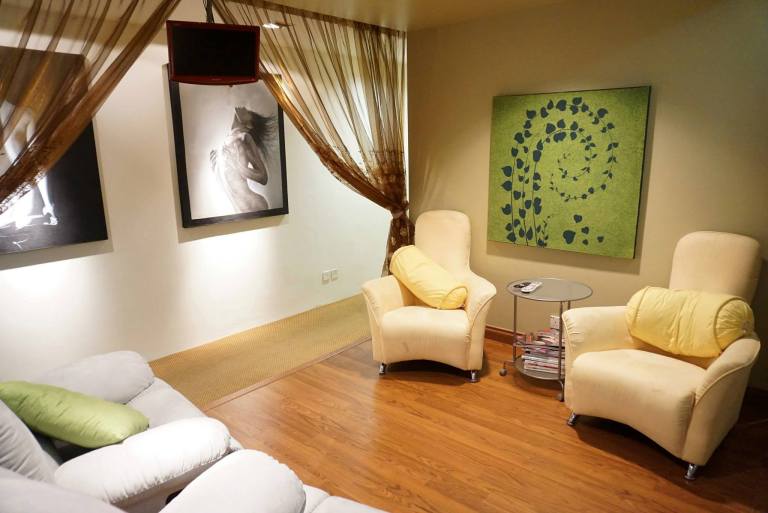 The resting area where you can relax over a cup of tea before/ after your treatment