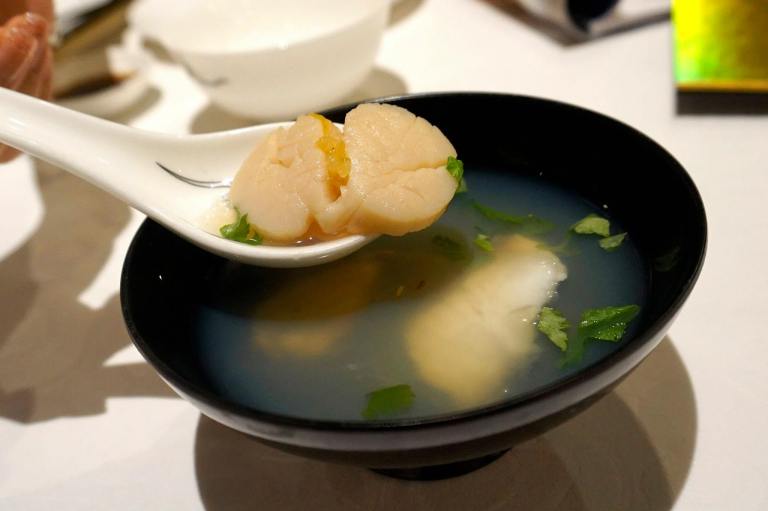 Hokkaido scallop and seabass in dashi broth
