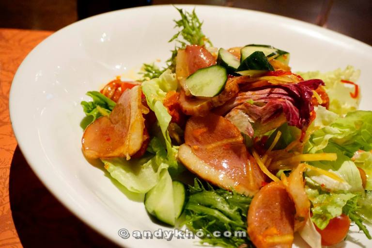 Smoked Duck Salad - Tossed salad with sundried tomato and basil - RM28.00 Deliciously tender and flavourful slices of smoked duck breast atop some greens!