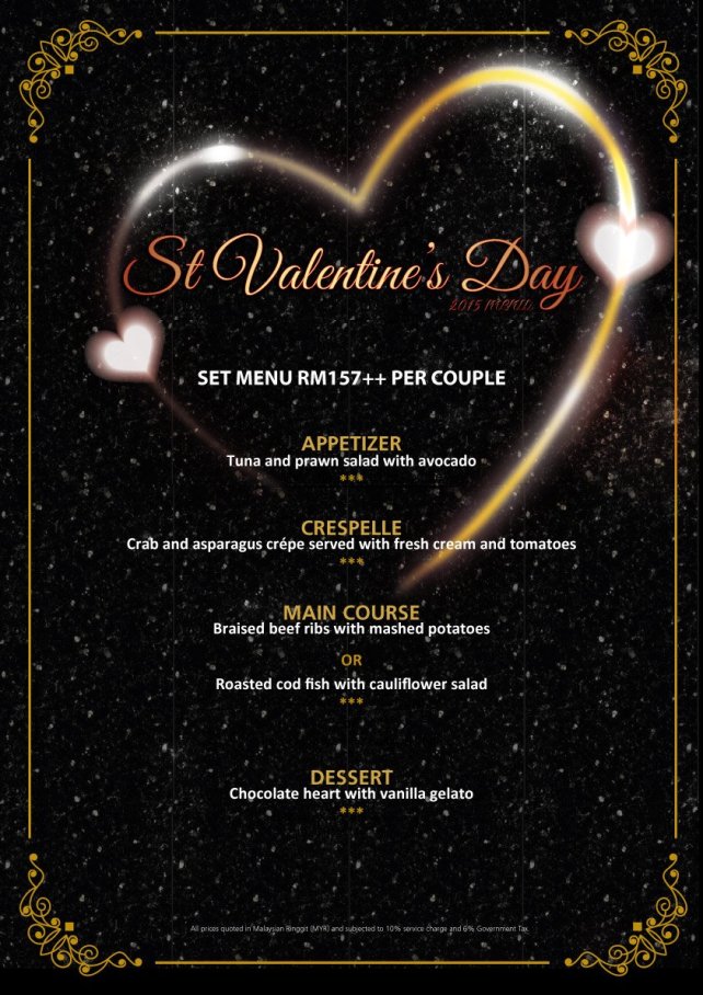 M Marini Caffe Valentine's Day 2015 Menu