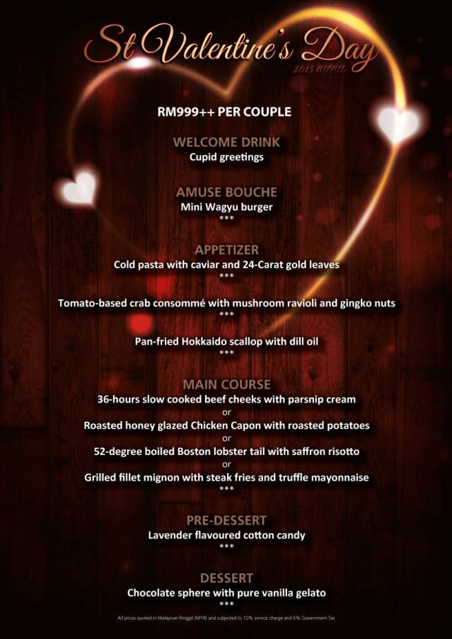 Marble 8 Valentine's Day 2015 Menu