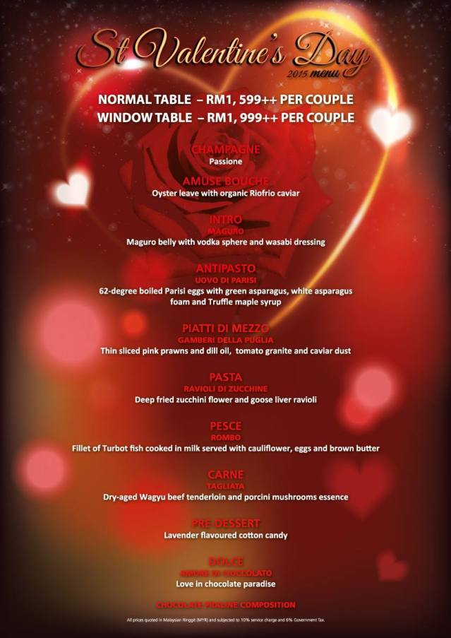 Marini's on 57 Valentine's Day 2015 menu