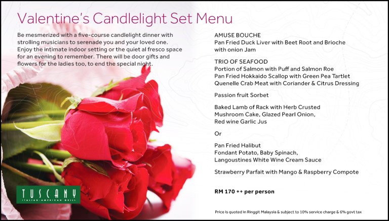Valentine's Day menu at Tuscany, Putrajaya Marriot