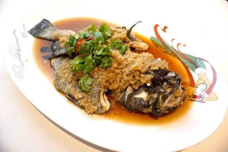 Steamed live tiger-dragon grouper with scallion & ginger