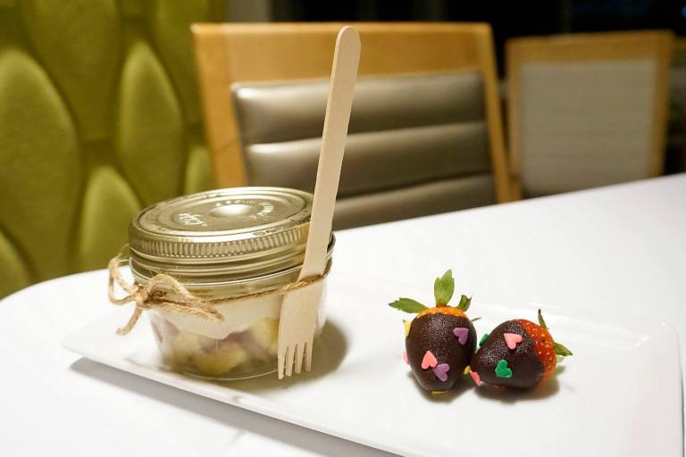 Ginger white chocolate trifle with strawberry ‘desire’