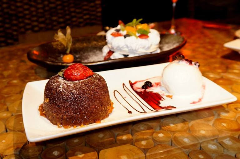 Spicy Chocolate Lava – chilli chocolate lava cake served with Kahlua infused mascarpone, berries compote