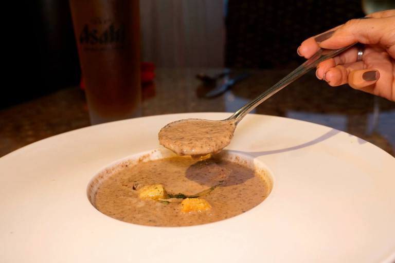 This is one of my favourite mushroom soups - thick and creamy with loads of earthy mushroom flavours and some croutons to boot