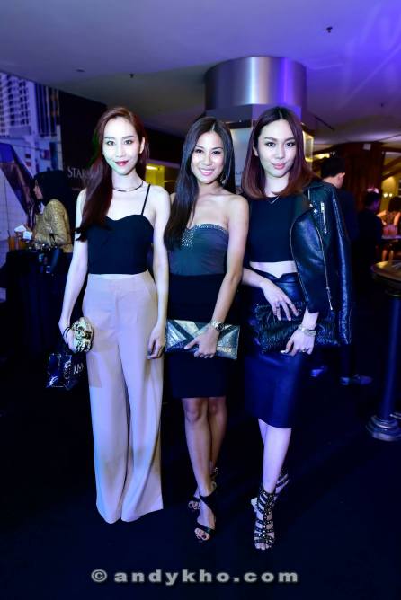 Models Evelyn Marieta (L) and L'Oreal Mok (R) with Miss World Malaysia 2012 Lee Yvonne (middle)