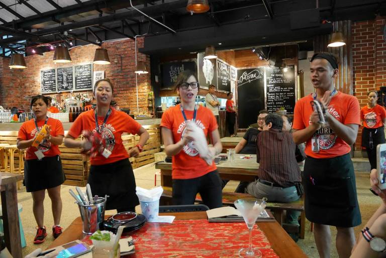 The staff will do a little song and dance when serving you certain cocktails!