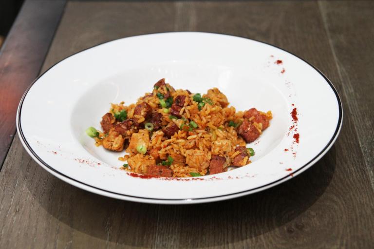 Jambalaya - A Cajun dish of turkey ham, beef sausage, chicken breast and rice