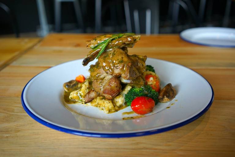 Grilled Lamb Shoulder served with fried mushrooms, mixed vegetables & garlic mashed potatoes - RM30.00