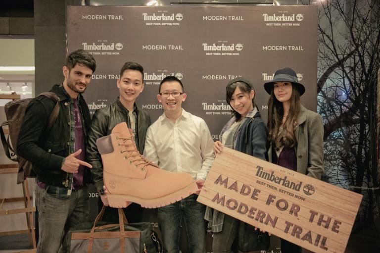 Melvin Chew, Country Manager for Timberland Malaysia with the models which included Red FM's Jeremy Teo and dancer Cecilia Yong