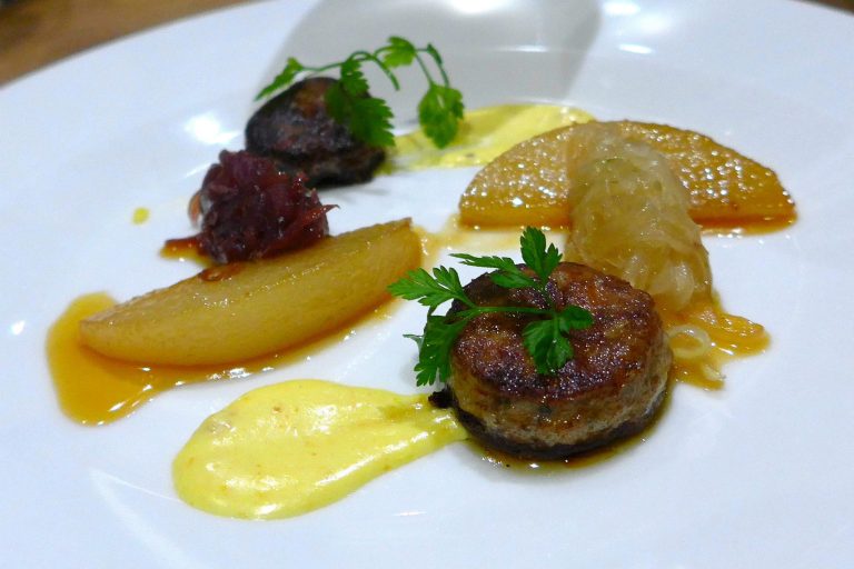 Entrée - Pan-Fried Foie Gras with Duo of Pear, Onion Marmalade and Mixed Cress