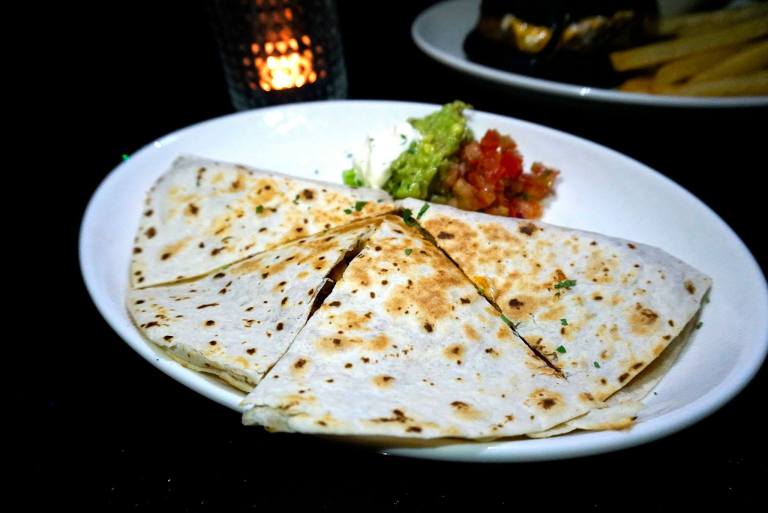 Bell Pepper Quesadilla, sour cream, guacamole with roasted chicken - RM22.00