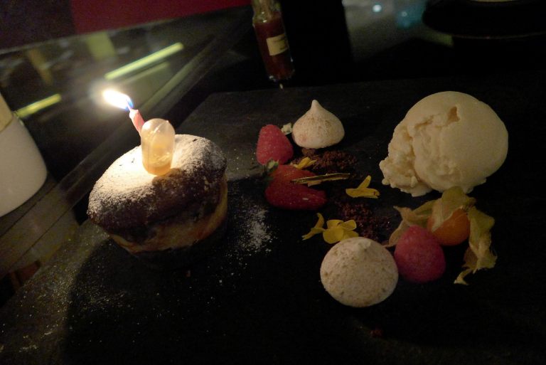 As both Amanda's and my birthday were in November, the outlet was so nice to arrange a candle atop the Chocolate Molten Cake for us