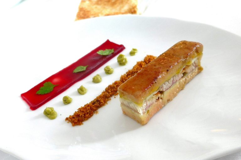 Appetiser 1 - Millefeuille De Foie Gras, Anguille Fumee Maison, Pomme Verte, Gratine a la Minute