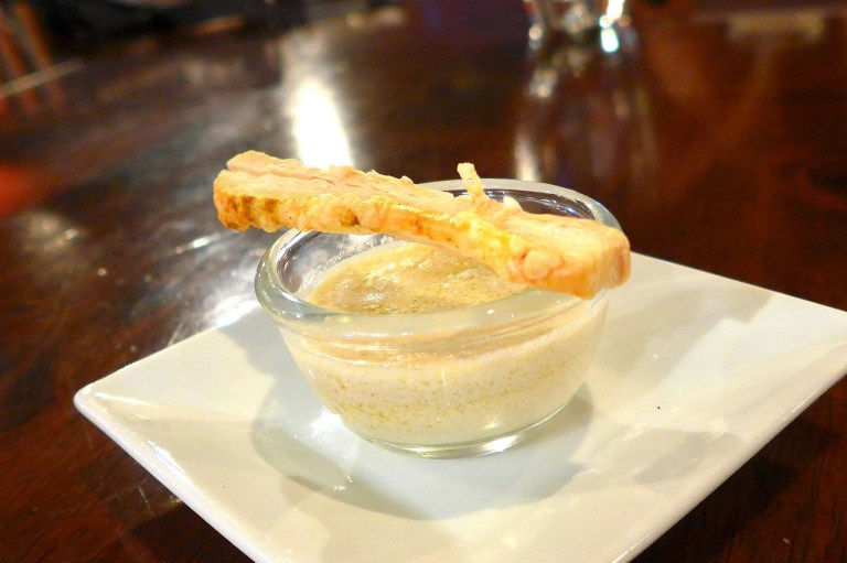 Amuse bouche: Foie gras cream with pastry puff stick