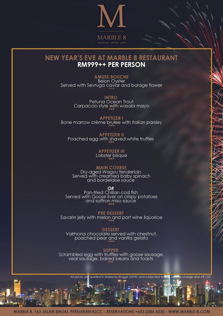 Marble 8 NYE Menu