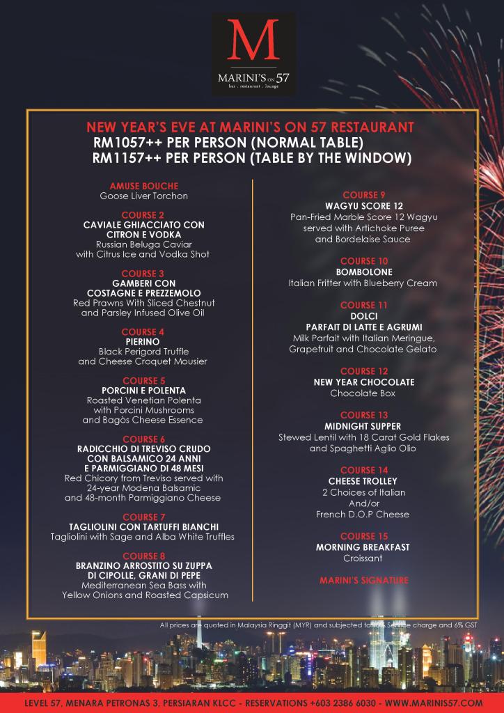 Marini's on 57 NYE Menu