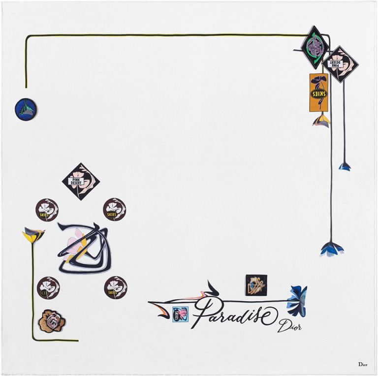 Silk twill scarf, Paradise Dior, hand-rolled hem