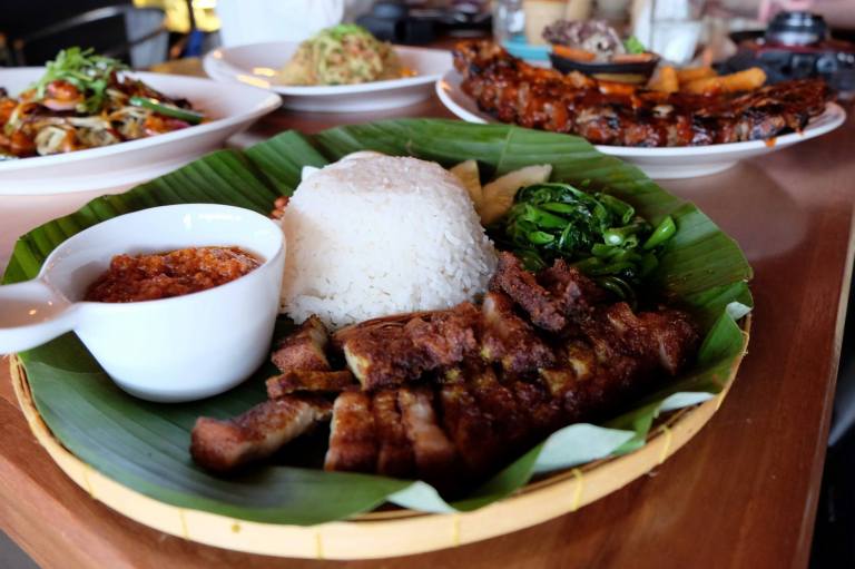 Porky Fat Rice XL - RM20.00 - our version of Nasi Lemak with our signature minced pork sambal, mama's rempah pork belly, hard boiled egg, cucumber, ikan bilis & kacang.