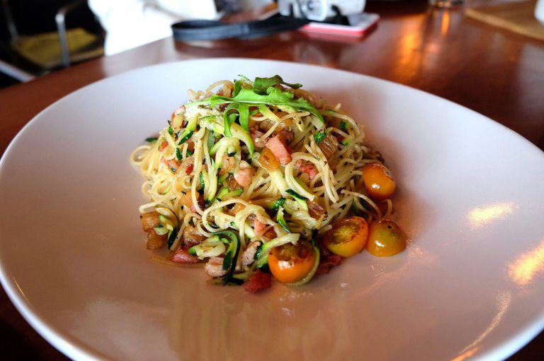 "Chu Yao Char" angel hair - RM18.00 - spicy wok fried angel hair with chu yao char & pork bacon