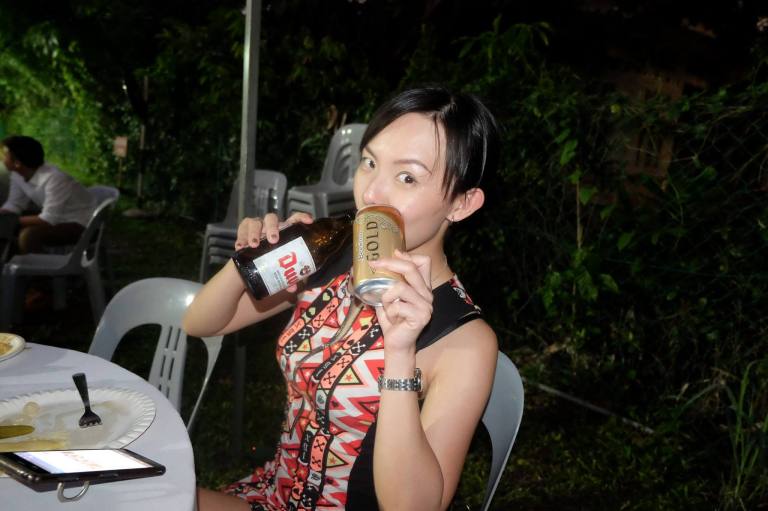 Elaine (no she's not my partner in crime) enjoying the drinks from all the different countries