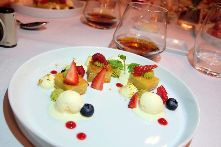 New Age Strawberry Amandine Tart, Almond Ice Cream