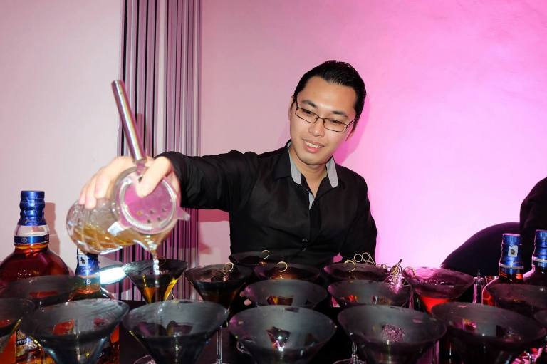 One of Malaysia's top mixologists Kelvin Lee making a Chivas 18 cocktail for us