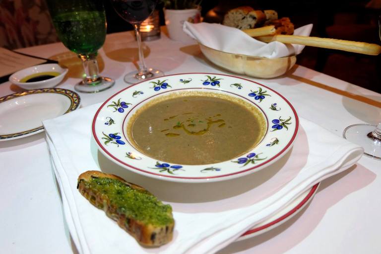 Zuppa di finferli Chanterelle soup, basil crouton and truffle oil - RM58.00