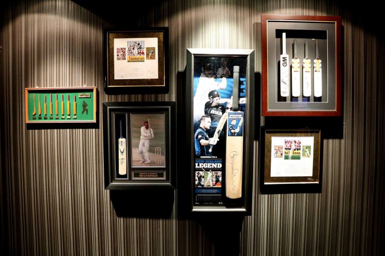Cricket memorabilia adorns both floors of the establishment