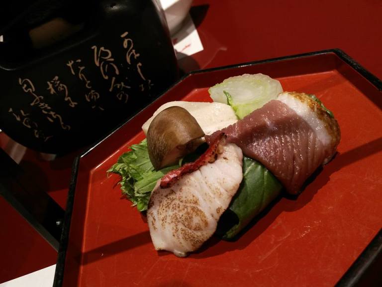 Seasonal vegetables with red snapper from Kouchi and saikyo miso from Kyoto