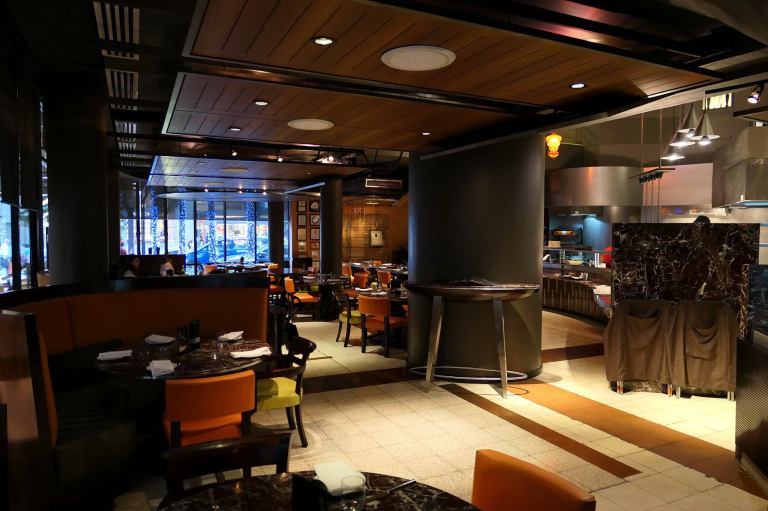 The interior of the restaurant is warm and cosy